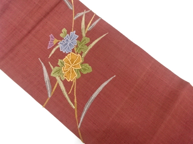 JAPANESE NAGOYA OBI / TSUMUGI / FLORAL PLANTS